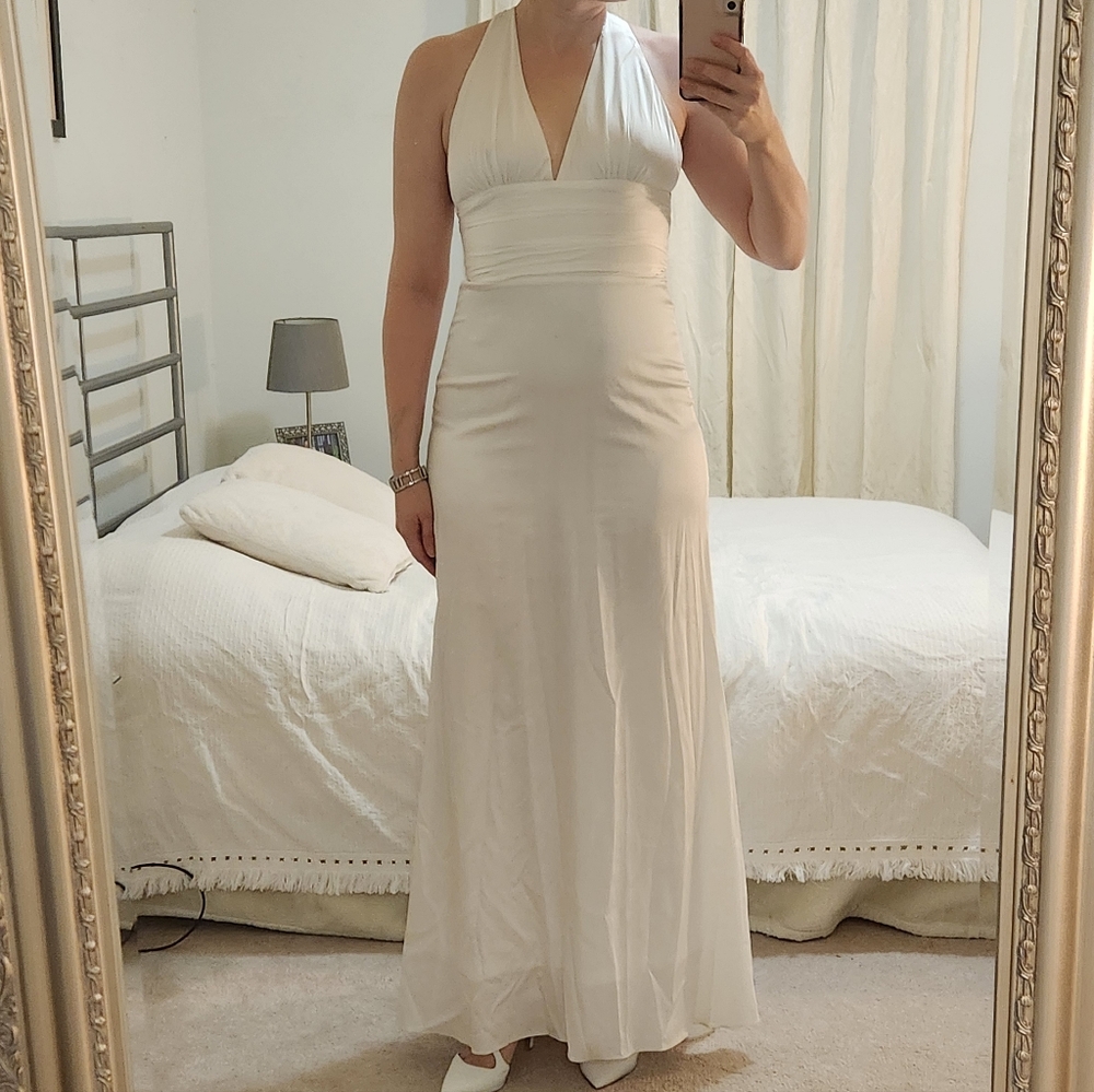 White Silk Halter Top Backless Wedding Gown Or Bridesmaid Dress